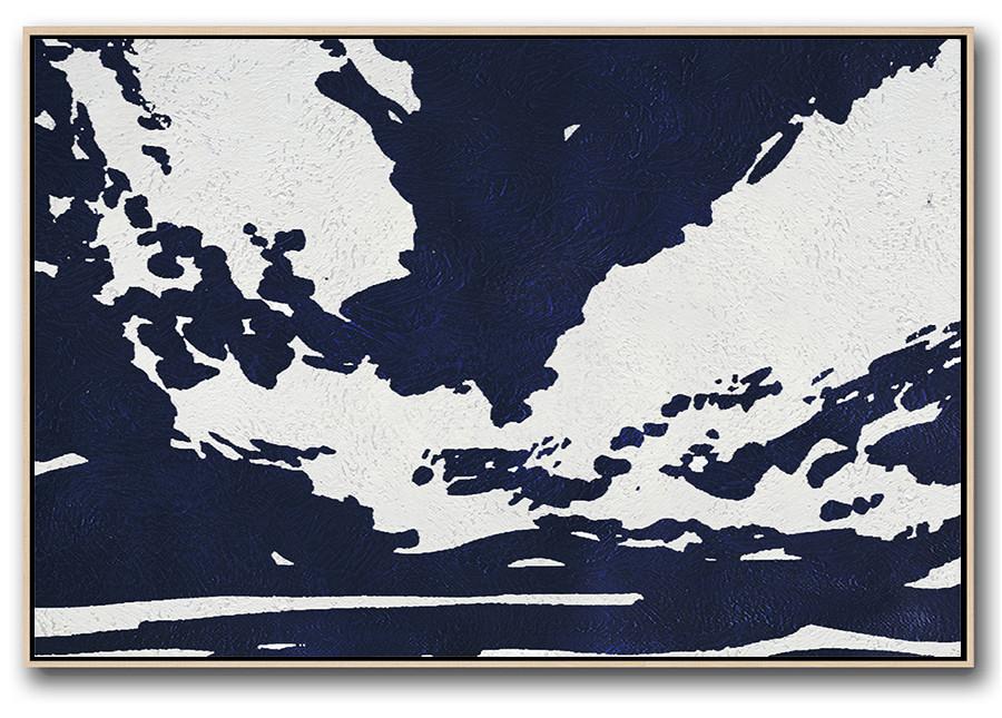 Horizontal Abstract Painting Navy Blue Minimalist Painting On Canvas - Painting Gallery Online Extra Large
